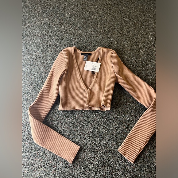 FOREVER21 NWT Beige Sparkly Ribbed Cropped Cardigan Knit Sweater Shrug Shirt S - Picture 13 of 16